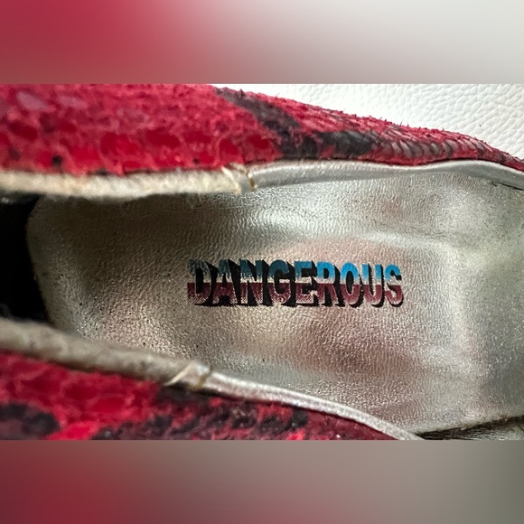 DANGEROUS PUMP RED/BLACK Longpoint Leder Stiletto High Heels SNAKE DESIGN SIZE 8 - Picture 12 of 13